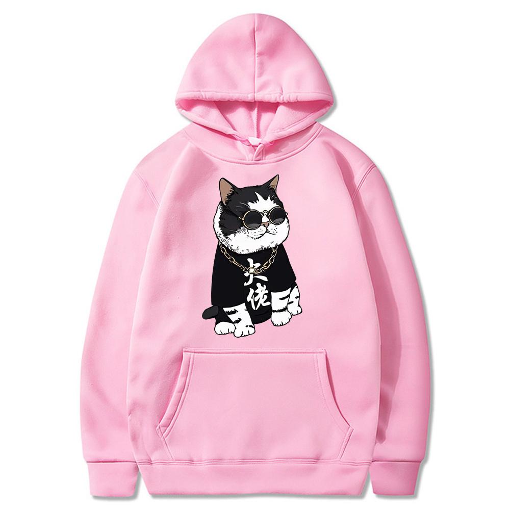 Cool and Cute Big Boss Cat Fun Print Autumn/Winter Women's Fashion Instagram Heavyweight Sweater Hooded Loose Long sleeved Coat