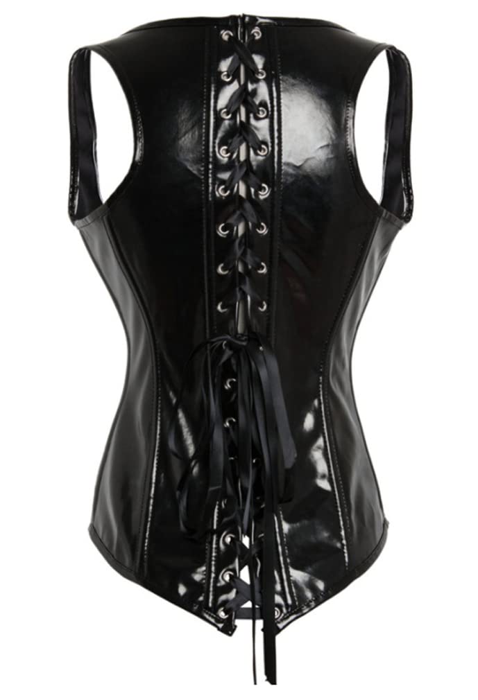 DOKiDOKi Enamel-Style Chest-Baring Corset (Black) Lace-Up Top Cosplay Costume for SM, Dominatrix, Bondage, Punk, Rock, and Sexy