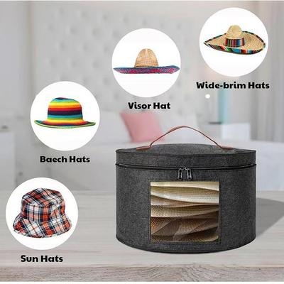 Foldable Felt Hat Storage Bucket with Lid and Transparent PVC for Sundries