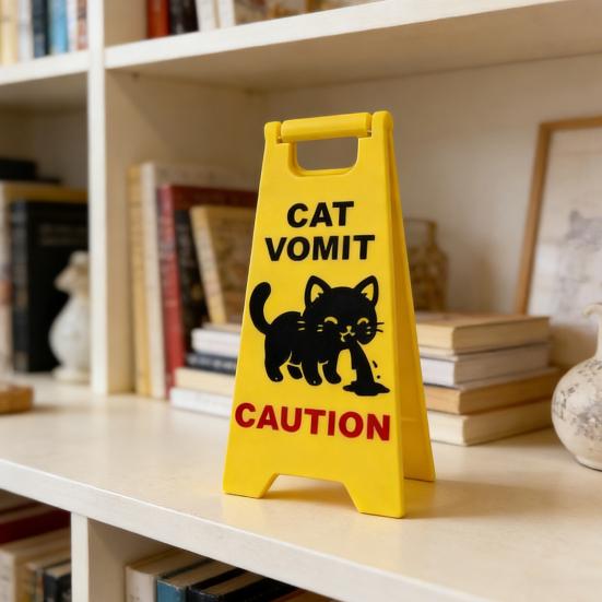 Cat Vomit Caution Sign Humorous Cat Puke Warning Sign Novelty Gag Gifts for Pet Lovers Home Desk Decor