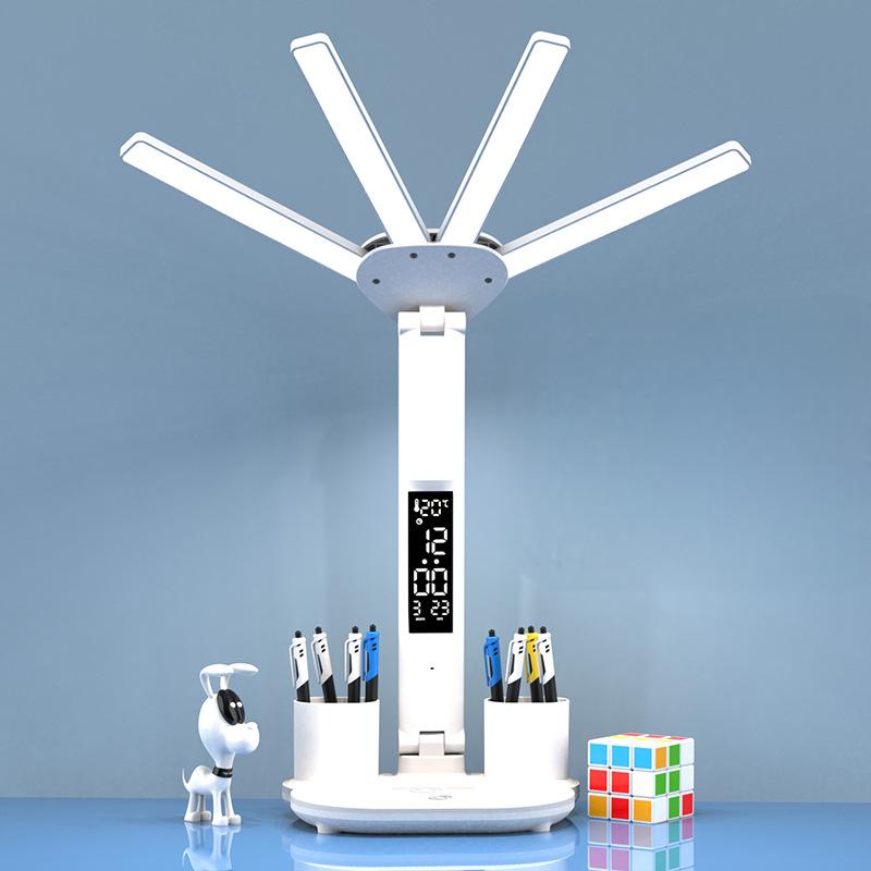 Stolní LED lampa USB stmívatelná dotyková skládací stolní lampa s hodinami kalendářní teploty Noční světlo pro studijní lampu na čtení
