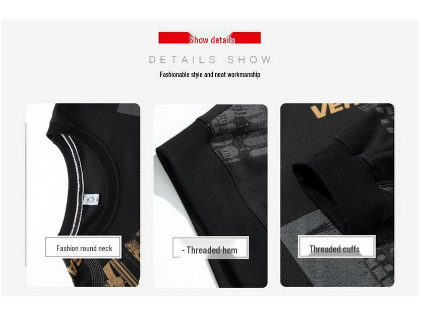 2020 Men's Plus Size Cotton Sweatshirt - Round Neck Long Sleeve, Extra Large Fit (Spring/Autumn)