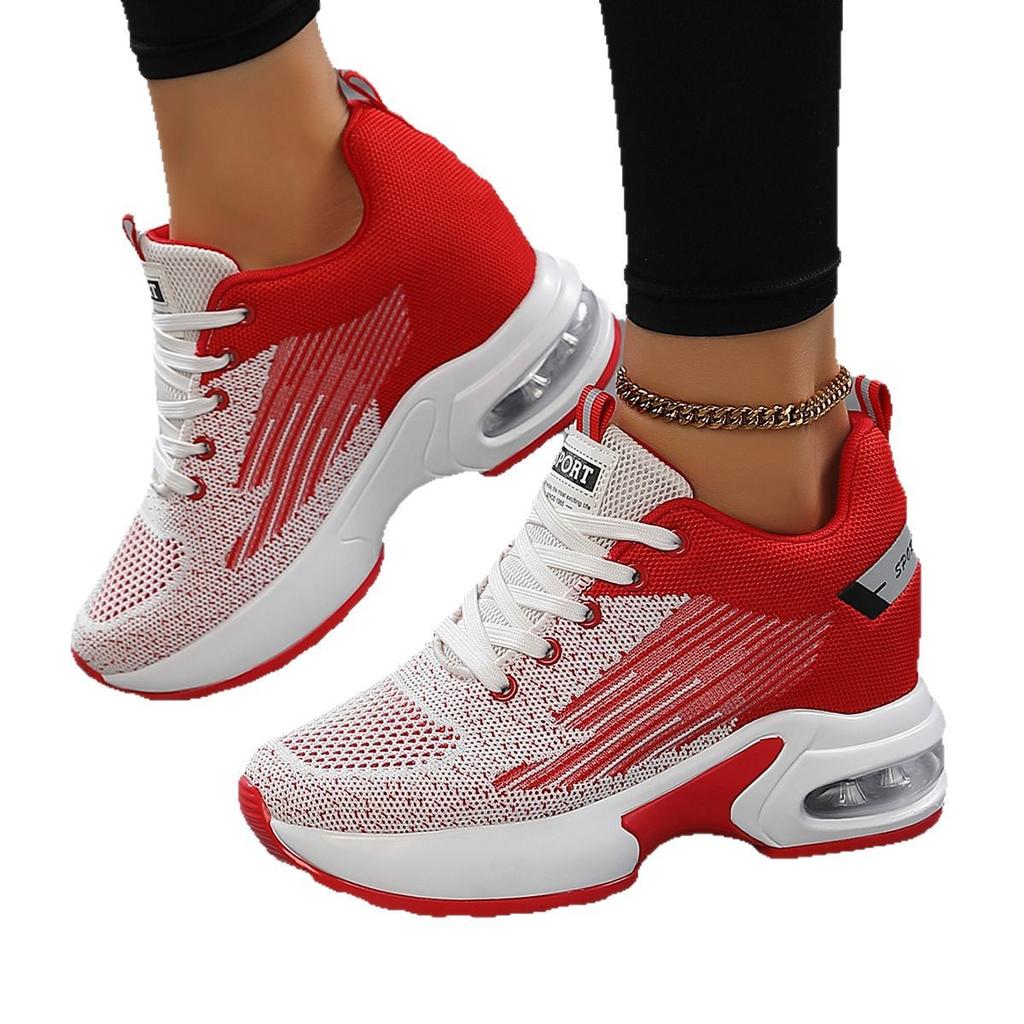 Frühling und Herbst neue lässige Damenschuhe Fliegenstrick atmungsaktiv dicksohlige Sportschuhe rutschfest und bequem Innenhöhe erhöhend Luftkissen