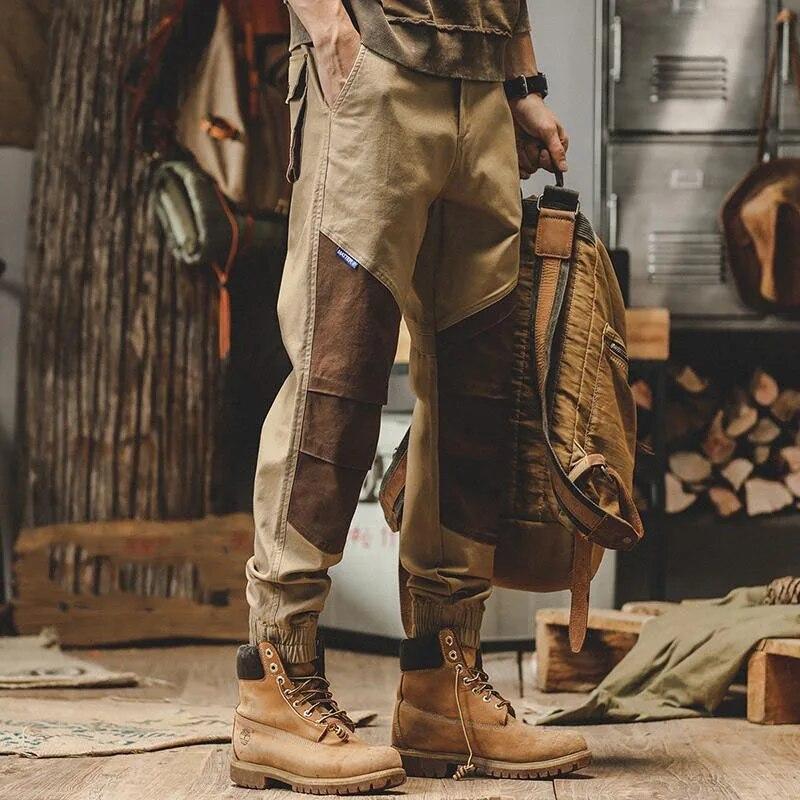 New Autumn/Winter Fashion Brand American Retro Panel Contrast Color Tie Leggings Loose and Versatile Handsome Casual Men's Pants