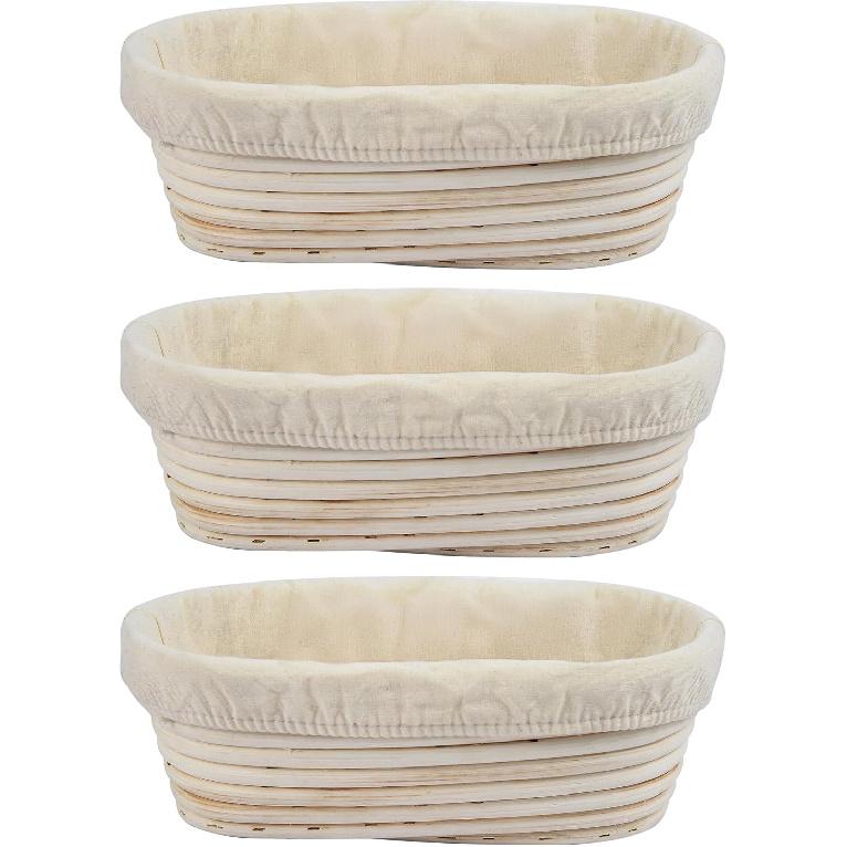 3Pcs Banneton Bread Proofing Basket, 10 inch Oval Banneton Basket,Sourdough Proofing Basket,Bread Bowl Handmade Rattan Baskets and Liners for