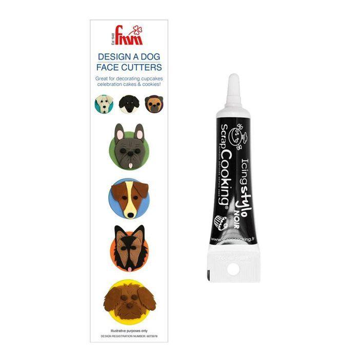 Emporte-pièce Tête de chien + Stylo de glaçage noir