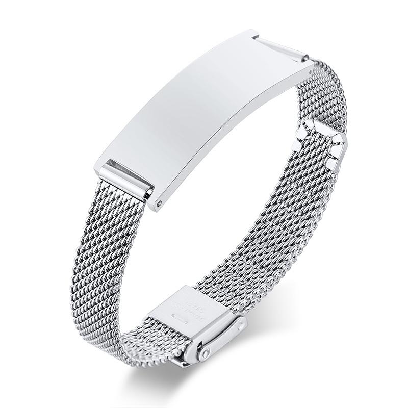 Personalized Mesh Bracelet for Women,Custom Engrave Inspiration Quto Name Wristband, Adjustable Chain Stainless Steel