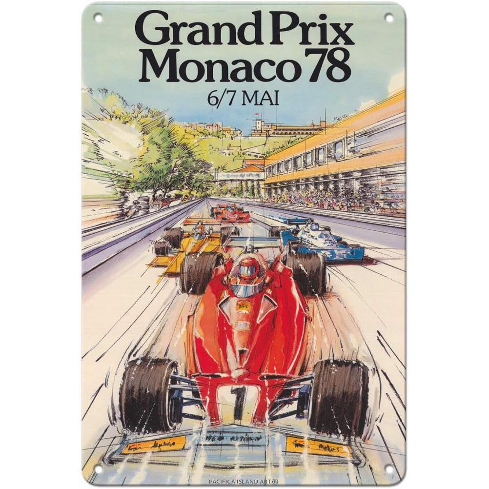 Monaca Grand Prix Car Racing Metal Tin Signs Posters Plate Wall Decor for Bars Game Room Man Cave Cafe Club Retro Posters Plaque