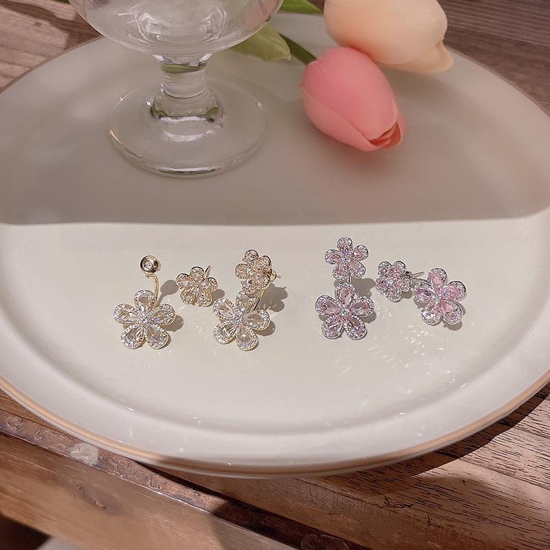 Exquisite Zirkon-Blumenohrringe in S925 Silber - Elegant, hochwertiges Zwei-Wege-Design für Frauen