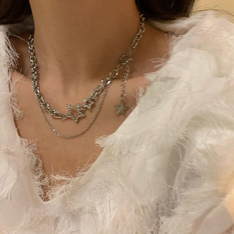 High-end Star Double-layer Necklace Female Cold Wind Hip-hop Short Collarbone Chain Trendy Temperament Chain Neck Chain