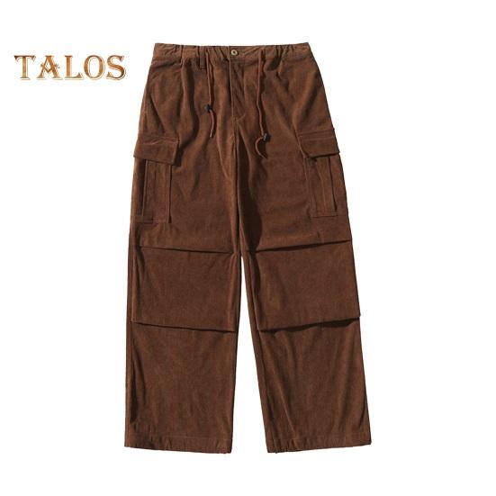 Pánské cargo kalhoty volné, jednobarevné, vintage styl, manšestr, high street styl, rovné, široké nohavice, více kapes, streetwear, outdoorové cestovní kalhoty