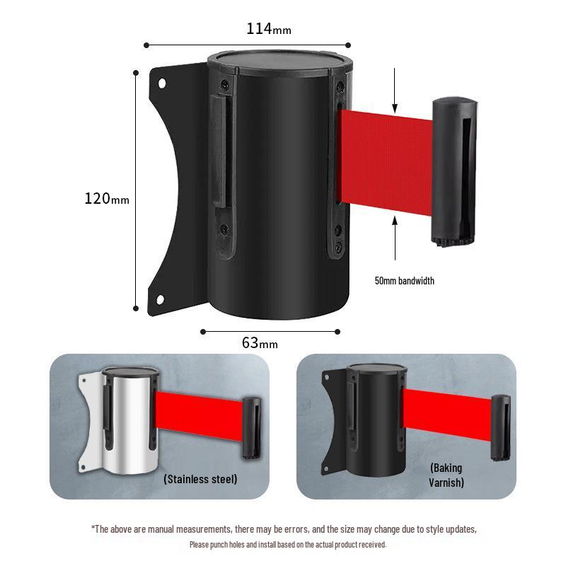 Wall-Mounted Stainless Steel Retractable Queue Barrier with Railing and Warning Tape