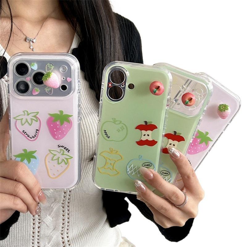 Husă de telefon 3D Căpșună Măr pentru iPhone 17 / 16 Pro Max / 15 Pro - Proaspătă, Drăguță și Elegantă