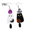 Lightweight Acrylic Statement Earrings 1 Pair Halloween Earrings, Black White Ghost Drop Dangle with Novelty Jewelry for Parties Witch Hat Bat