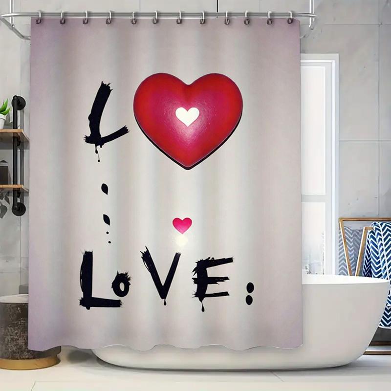 Love Heart Shower Curtain - Waterproof, Mildew-Resistant, Machine Washable For Romantic Bathroom Decor