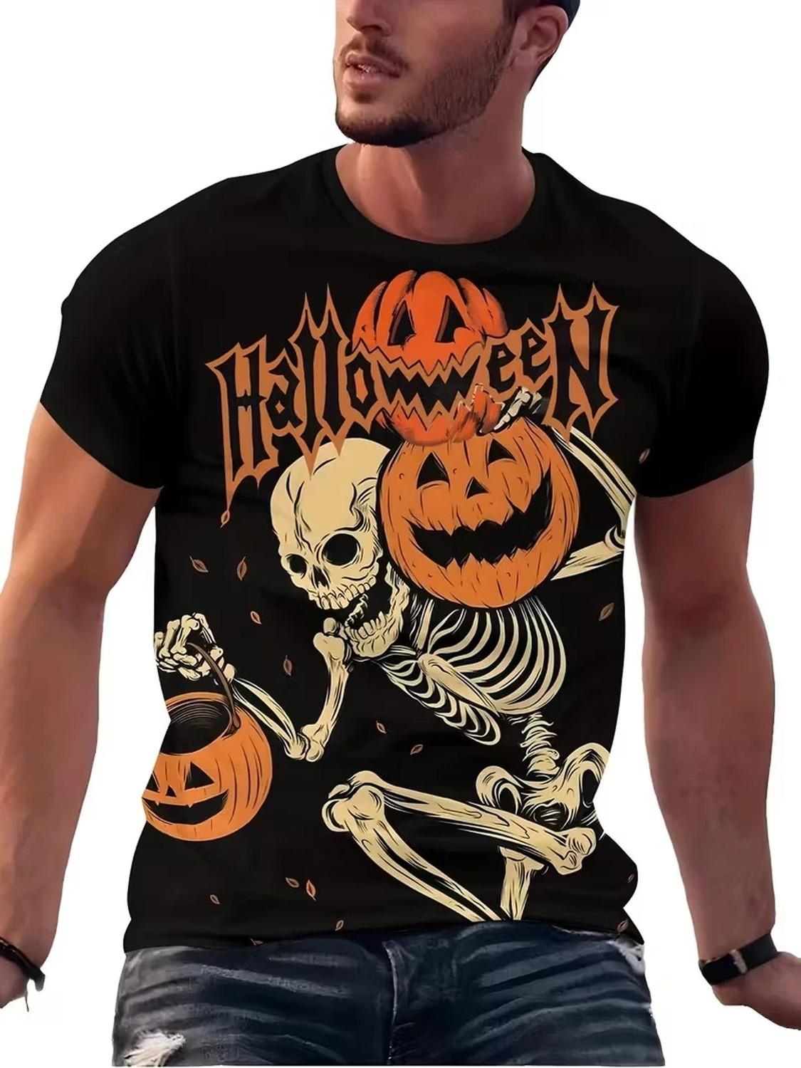 Halloween 3D Print Skeleton Pumpkin Graphic 3D All Over Print T-shirt XL