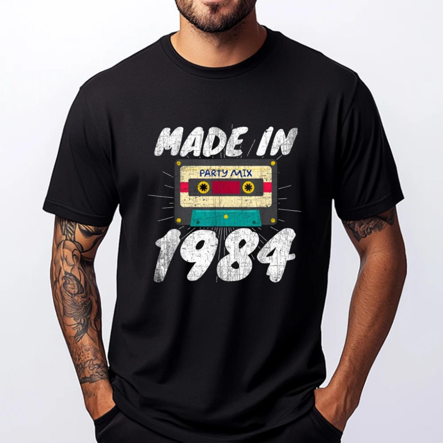 

Made In 1984 Birthday 80s Cassette Tape Party Mix Christian Tshirt Men New Shirts And T-Shirts Graphic Cotton Short Sleeve S чёрный