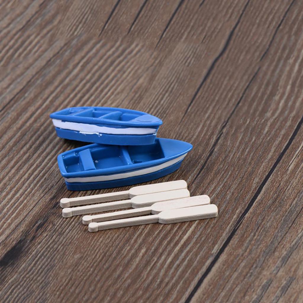 1Pc Boat + 2Pcs Oar Miniature Simulated Model Dollhouse Art Bonsai Garden Decor