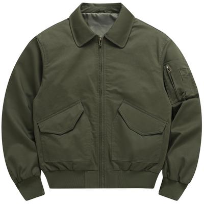 Nouvelle Veste Bomber Décontractée Ample Printemps et Automne pour Homme à Revers Veste Rétro Vêtement de Travail en Pur Coton