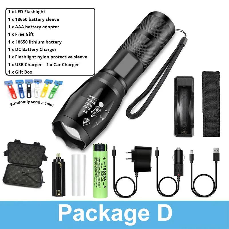 Powerful Led flashlight Ultra Bright Torch Camping Light 5 Switch Mode Waterproof Zoomable Bicycle Light Use 18650 Battery