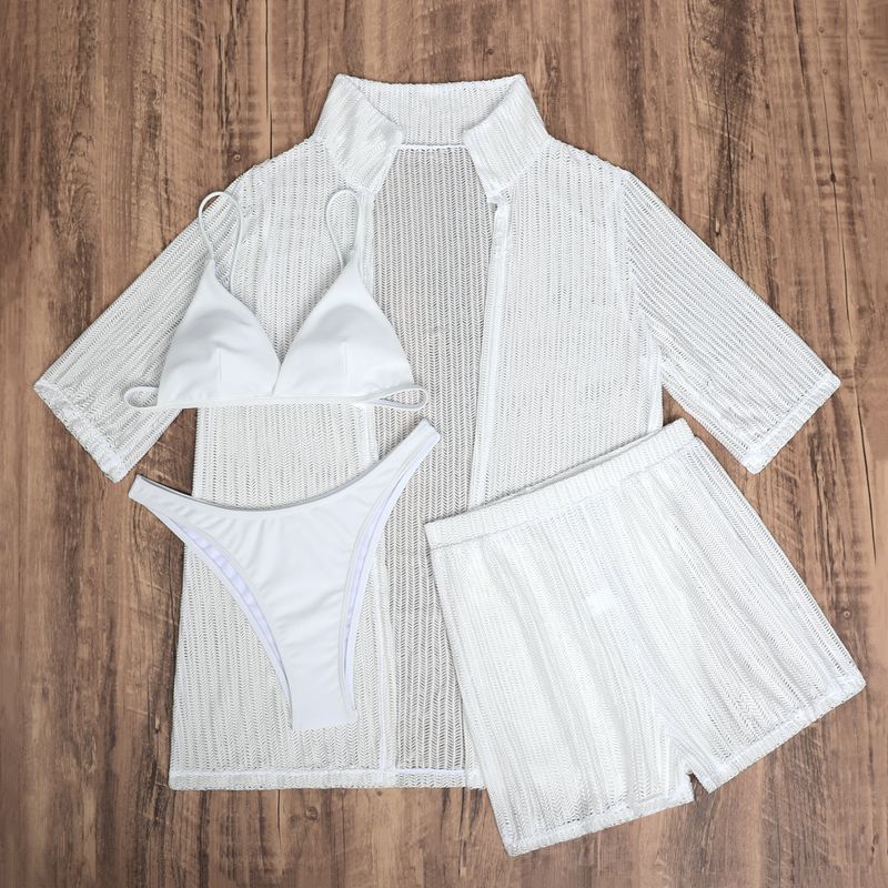 

Casual Solid Color Two-Piece Set Casual Button Shirts Shorts Set two piece Women Four-Piece Swimsuit S