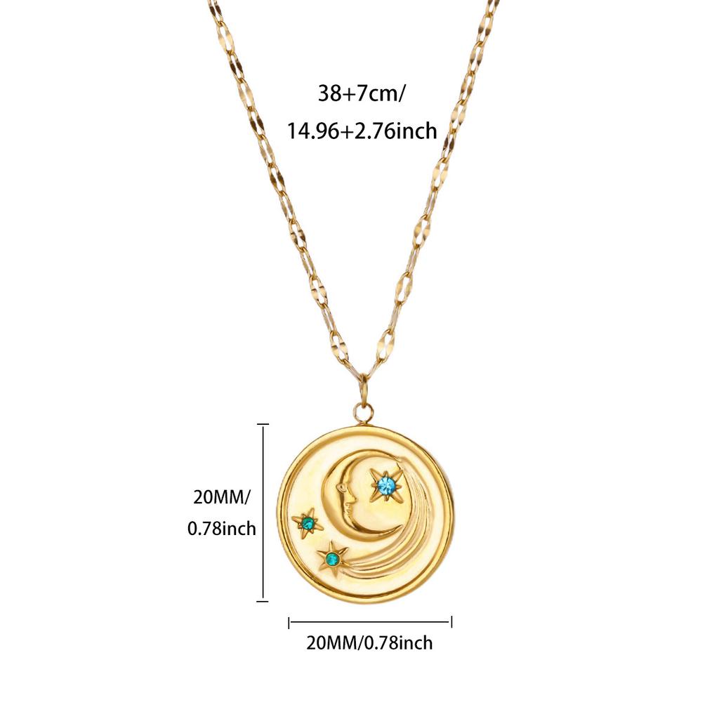 Star&Moon Coin Pendant Necklace For Women Cute Fashion Gold Color Stainless Steel Round Star&Moon Necklace Sweet Jewelry Gifts