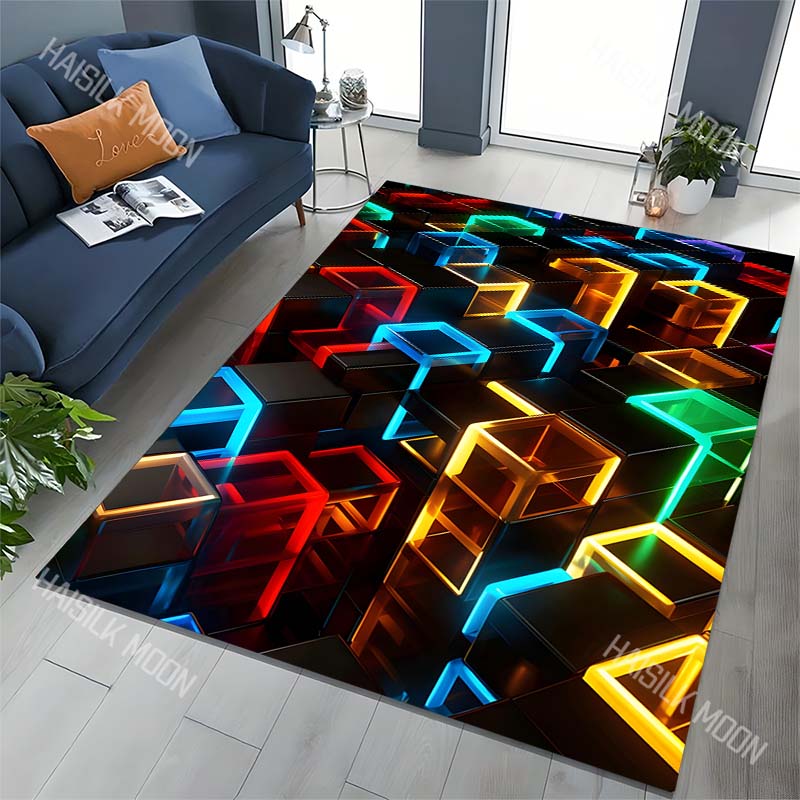 Colorful 3D Cubes Pattern Carpet for Living Room Bedroom Bedside Floor Mat Sofa Table Area Rugs Home Decor Large Size