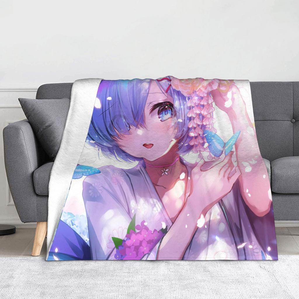 Rem Emilia Re:ZERO Flanell-Kuscheldecken Starten das Leben in Anderen Welten Anime-Decke für Sofa Couch Warmes Schlafzimmer Steppdecke