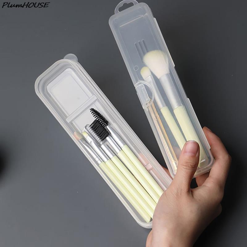 1pc Portable Makeup Brush Organizer Eyebrow Pencil Tableware Chopsticks Transparent With Cover Storage Box Kitchen Accessories
