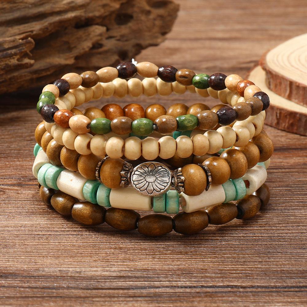 Men's Fashion Retro DIY Multi layer Elastic Thread Coconut Shell Wood Bead Bracelet Suitable for Date, Party, Festival Gifts