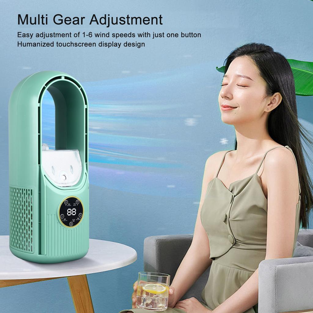 Ventilator ohne Rotorblätter 6 Geschwindigkeitsstufen 100ml Wassertank Leise USB Tisch-Nebelkühlventilator mit Timer Grün