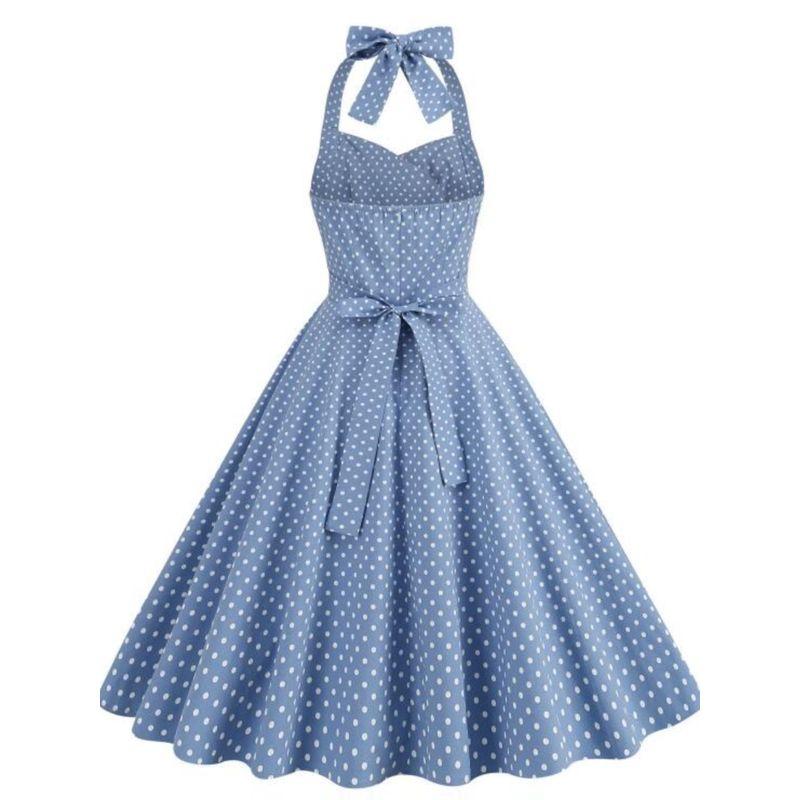 Retro Dots Dress Dance Performance Halter Strap