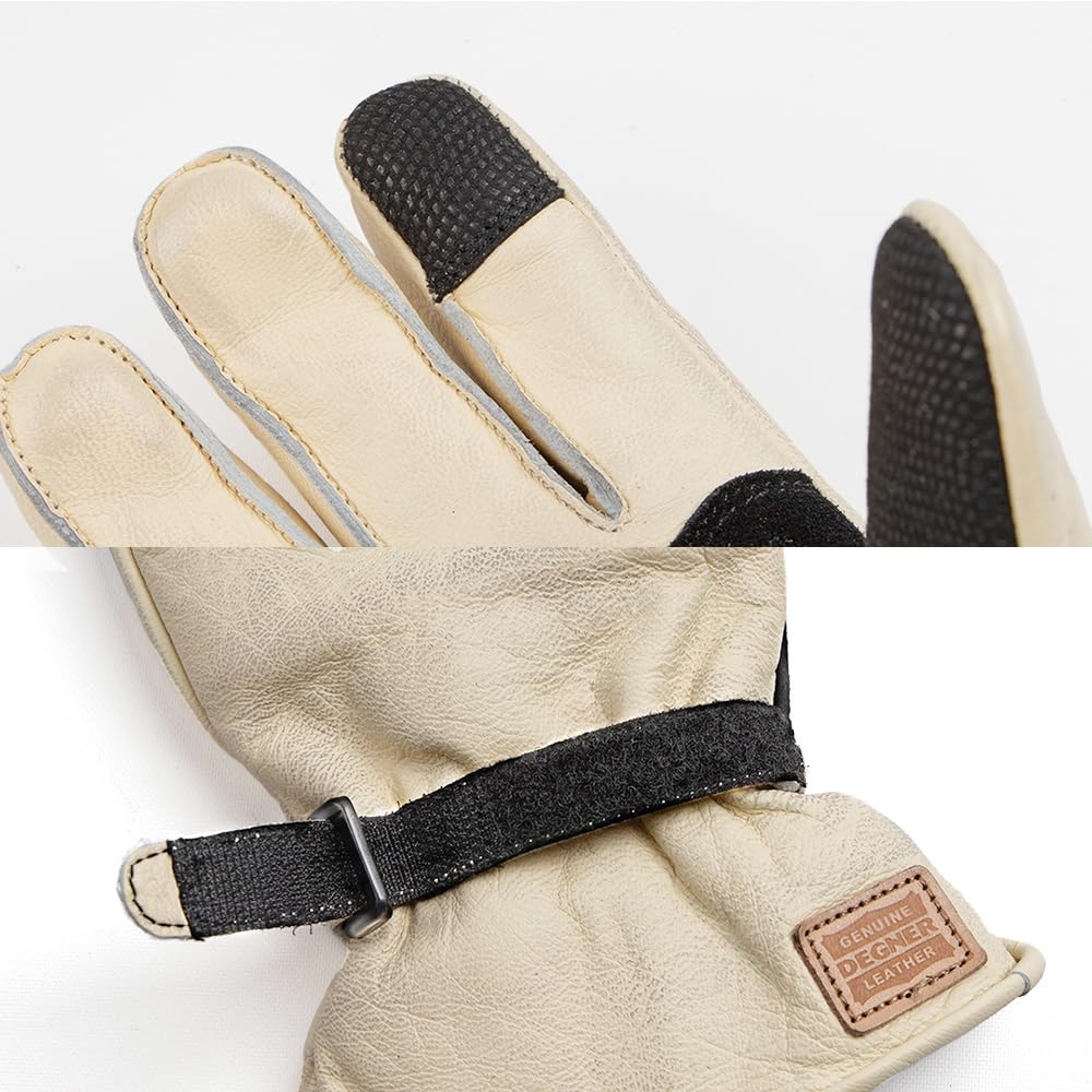 DEGNER Winter Leather Compatible with Heated Motorcycle Vintage Gloves, Grips, Gloves, Finish, Men's, WG-50 (XL, Ivory)