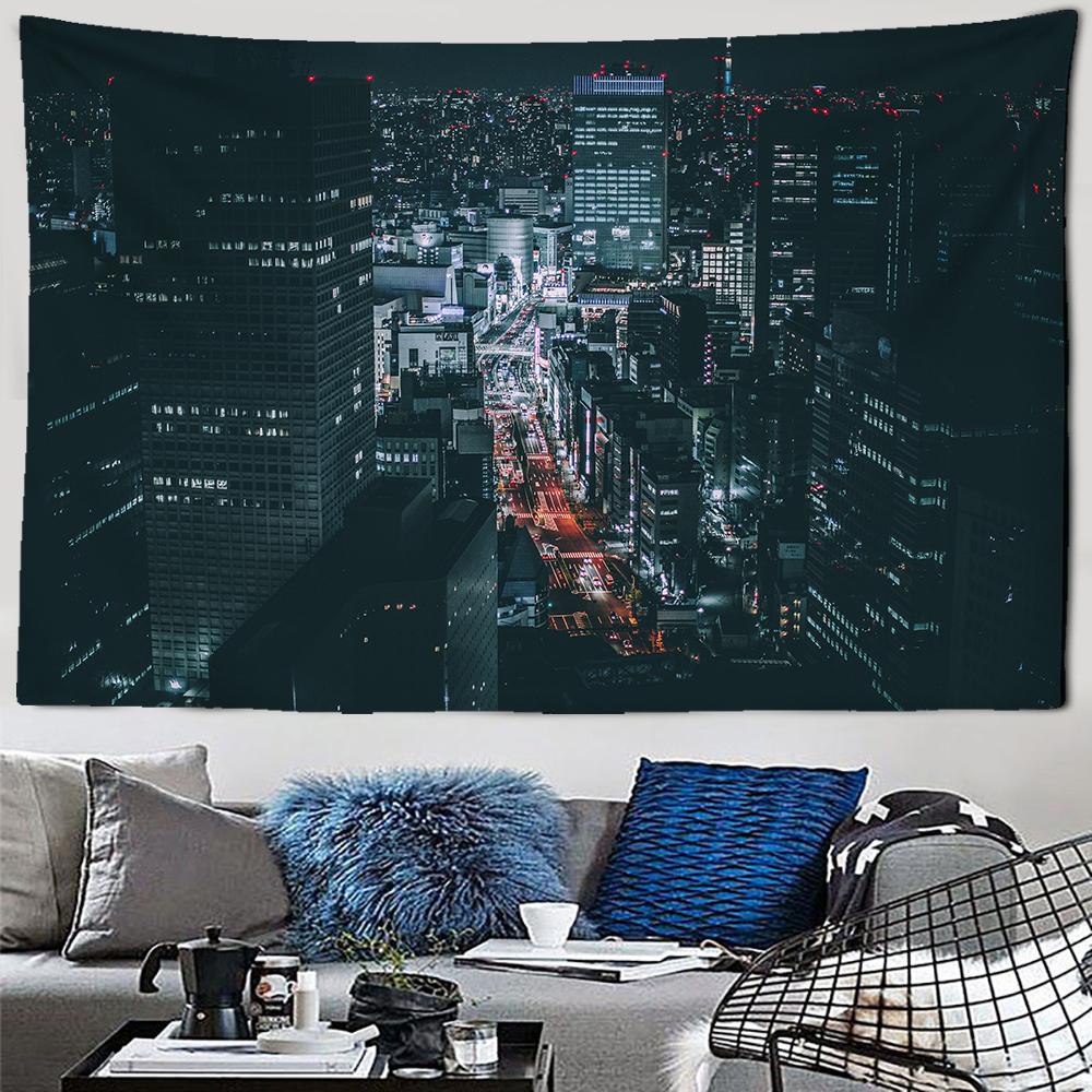 City Night Scenery Tapestry Landscape Fancy Metropolis Wall Hanging Aesthetic Background Wall Bedroom Living Room Decoration