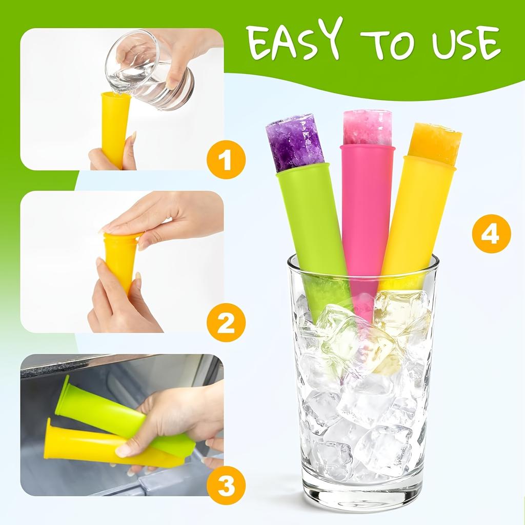6Pcs Reusable Silicone Popsicle Molds with Lids Tubes Leak-Proof Easy One-Press Release for Homemade Yogurt Bars Juice Popsicles