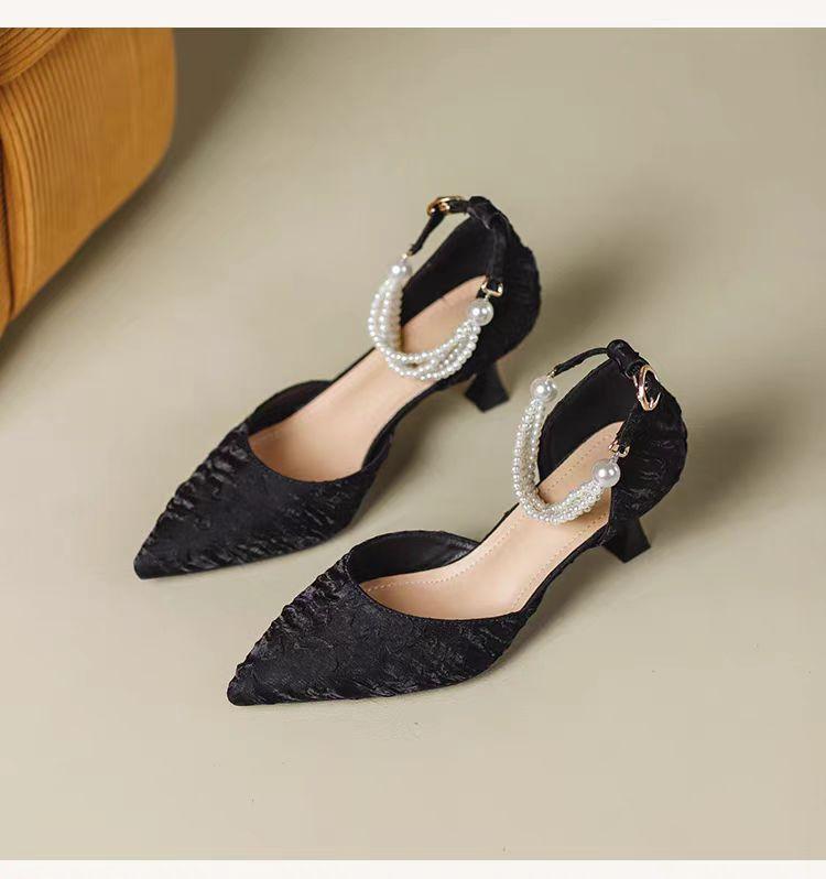 

Fashion 2025 Summer Fashion Women s Pointed Toe Luxury Sequins Beaded Buckle Champagne Silver High Heel Sandals Party Wedding Shoes 34