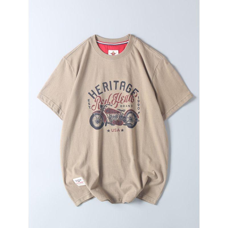 American Retro Motorcycle Print Short-Sleeve T-Shirt for Men, Export Surplus, Pure Cotton, Brushed Fabric, Round Neck, Half-Sleeve