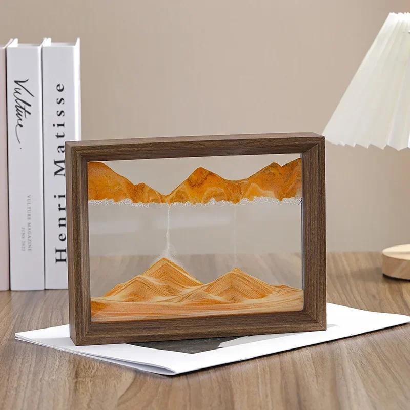 Wooden Frame Sandscape Moving Sand Art Picture Quicksand 3D Liquid Hourglass Craft Flowing Sand Painting Office Home Decor Gifts