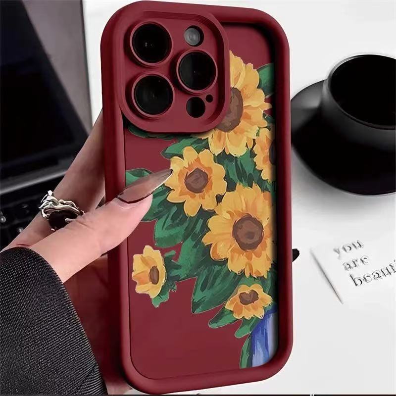 Sunflower for iphone16pro mobile phone case Apple 15 women 14 Japan and Korea 13promax new 12 oil paintings x