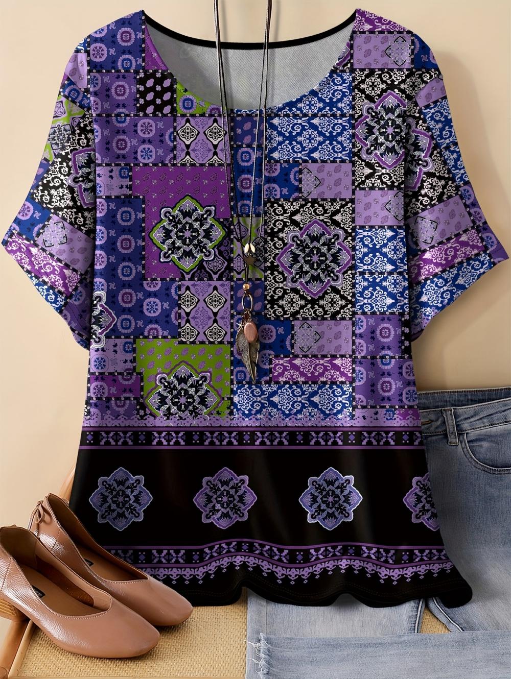 Summer Vintage Ethnic Patterns Women 3D Print T-Shirt Short Sleeves Tshirts Tops Harajuku O-Neck Tees Loose Y2k Women s Clothing S