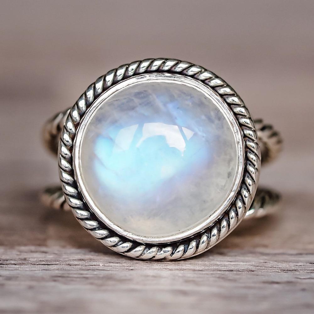 WOSIKATE Vintage Exaggerated Punk Style Thai CopperMoonstone Ring For Women CopperFashion Jewellery Engagement Finger Ring