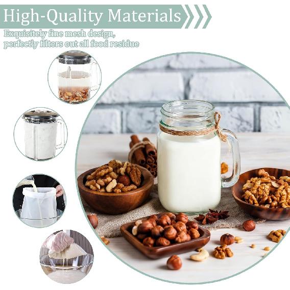 4PCS Nut Milk Bag, Food Grade Nylon Cheese Cloth Bag, Straining Reble Fine Mesh Strainer for Tea, Yogurt, Juice, Cheese, Soup, Herbs, Vegetable Juice