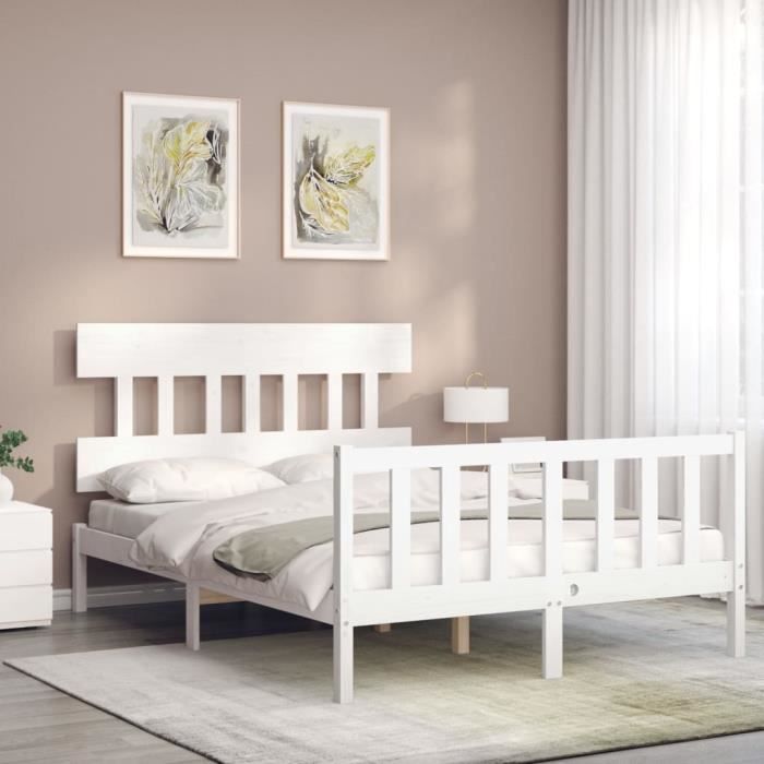 VidaXL Cadre de lit avec tête de lit blanc 140x200 cm bois massif 3193337