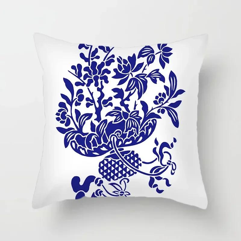40/45/50/60Cm Blue Geometric Floral Printed Pillow Case Soft Cushion Cover For Home Sofa Car Bedroom Pillow Covers