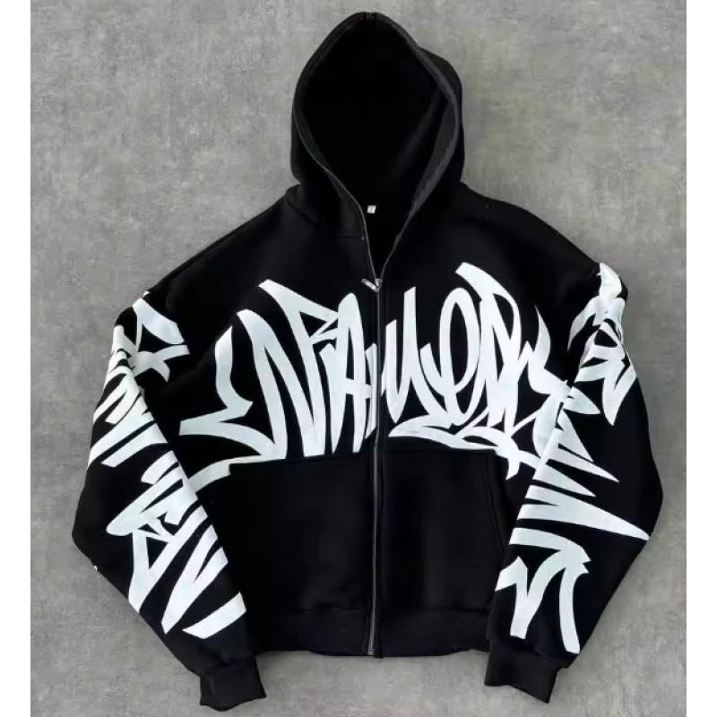 Unisex Streetwear Hooded Zip-Up Sweatshirt With 3D Print Loose Fit Long Sleeve Pullover Men Women