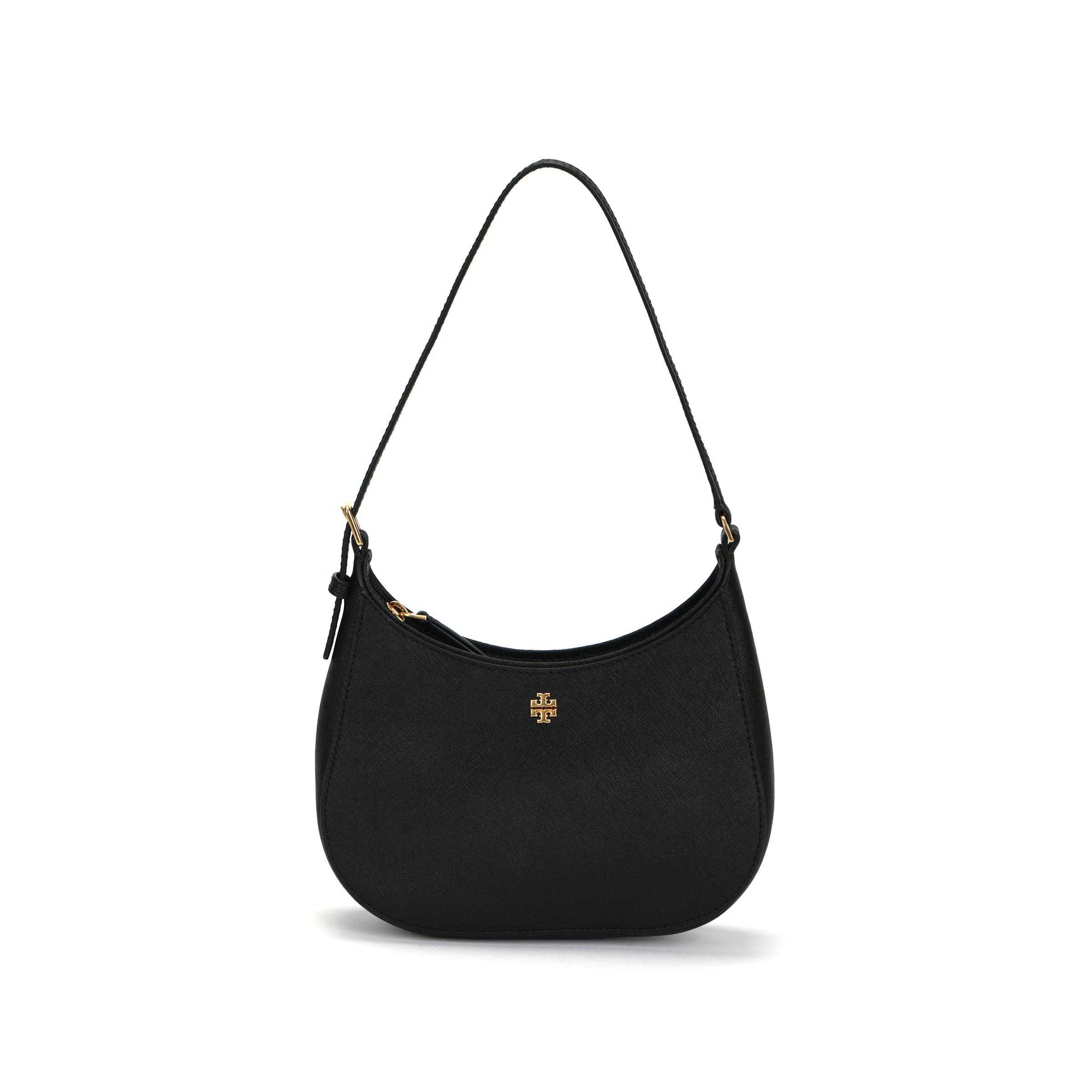 Tory Burch Women's Black Emerson Minimalist Casual Zipper Opening Textured Leather Underarm Shoulder Bag Bags 137416-001