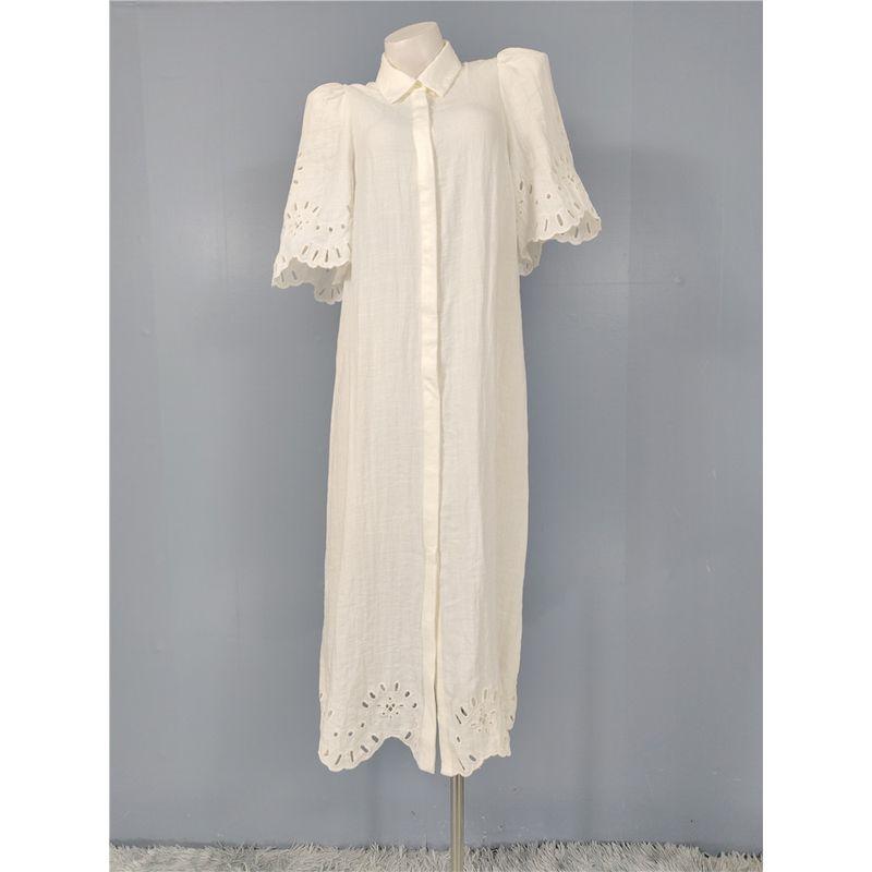 Foreign Trade Order H Home Loose Casual All-matching Comfortable Short Sleeve Breasted Hollow Embroidered Commuter Daily Personality Dress