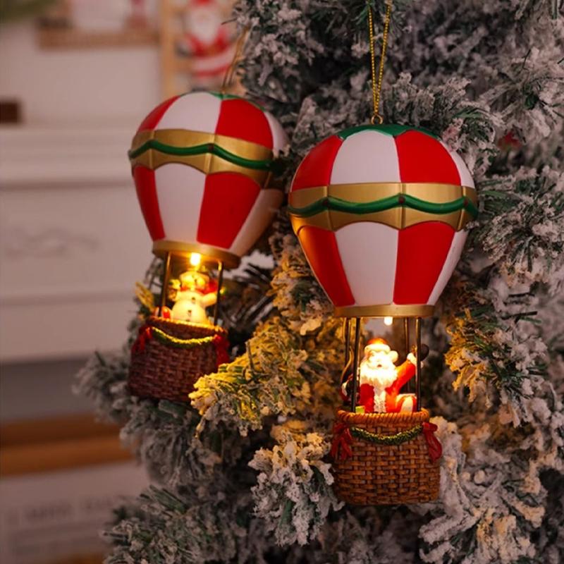 Christmas Glowing Ornaments, Santa Claus Snowman Hot Air Balloon with LED Light, Christmas Tree Ornaments Kids Toy New Year Gift