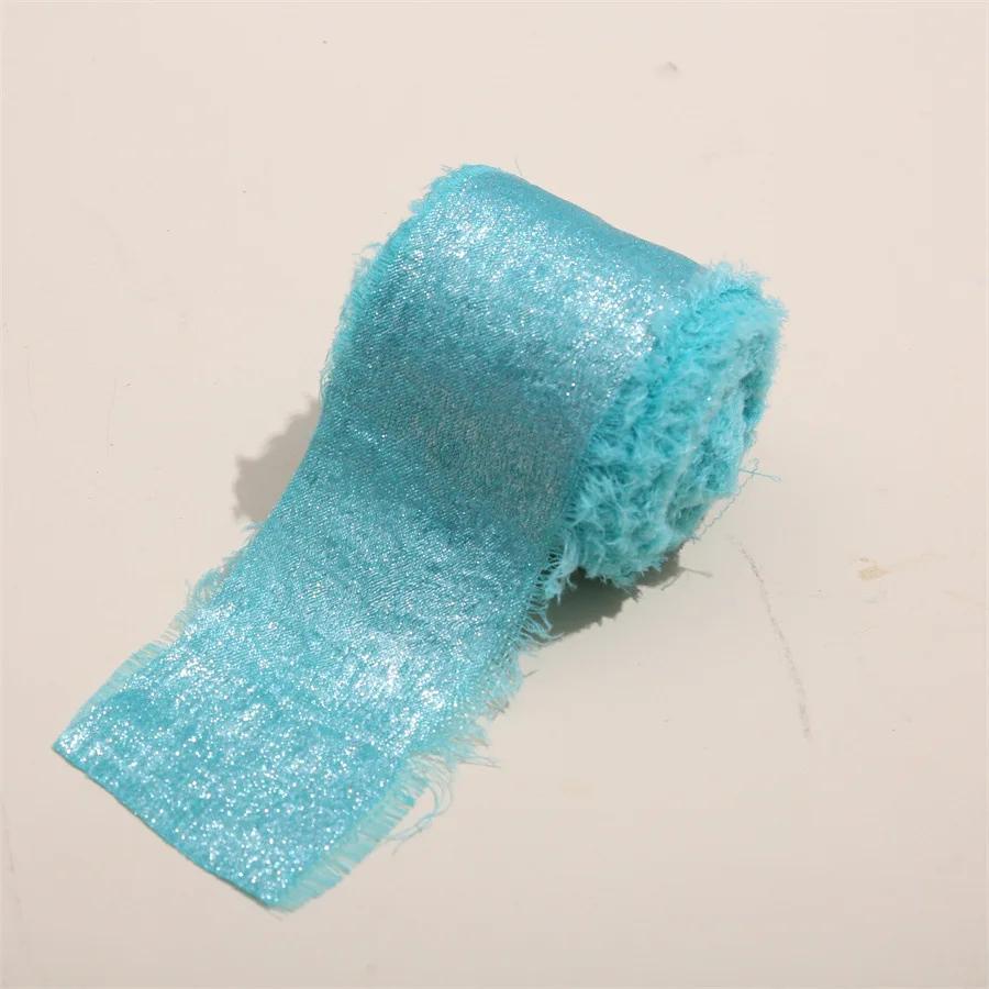 5 Yards Frayed Edged Satin Handmade Bronzing Ribbon for Wedding Invitation Bouquets Birthday Party DIY Decoration Gift 3Roll