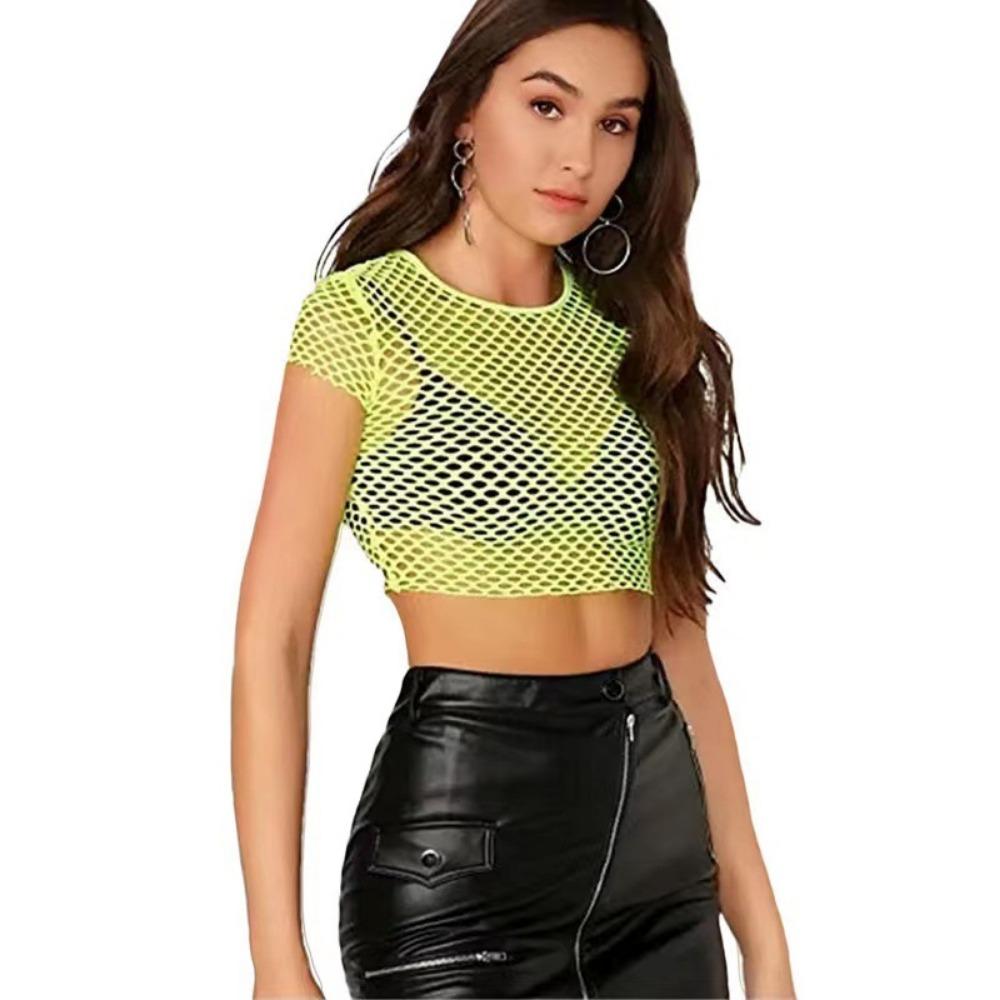 

Сексуальная спортивная футболка из сетки с перспективой, короткий топ, открывающий пупок S жёлтый
